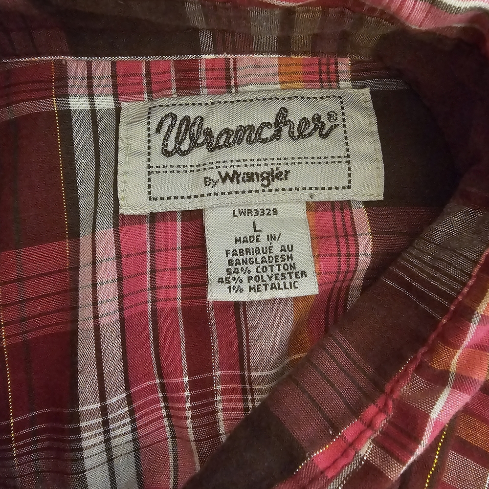 Wrancher by Wrangler Pearl Snap Shirt Women’s Large Plaid Metallic Threading - Picture 7 of 8